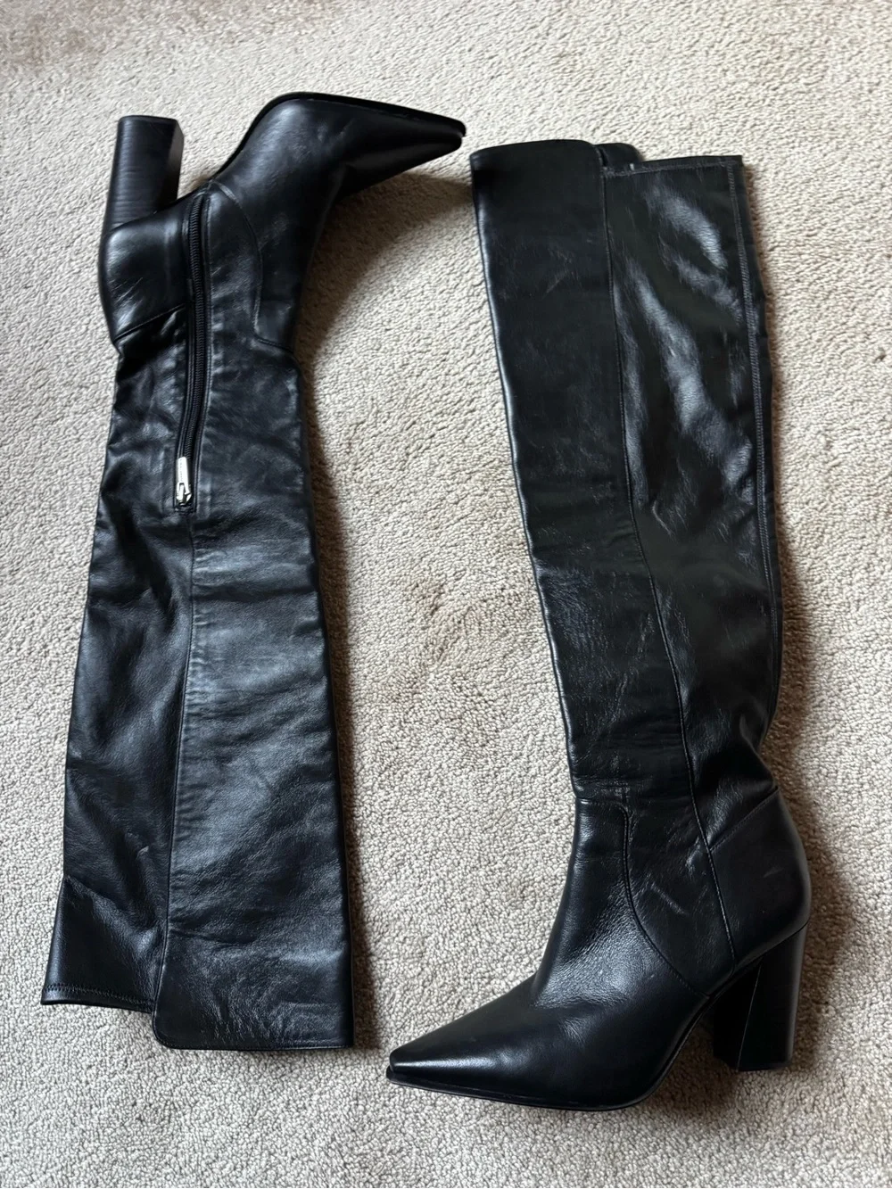 NEW Vince Camuto Demerri Black Knee-High Leather Block Heel Boots
